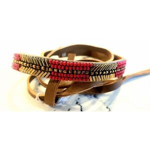 CHAN LUU LEATHER WRAP NECKLACE  / BRACELET RED, BLACK & GOLD BEAD